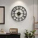 Cuspin 16 Inch Large Wall Clock, Modern Black Metal Clock for Lving Room Decor, Battery Operated Wall Clocks Round Silent Non Ticking Arabic Numerals for Bedroom, Kitchen, Dining Room, Office