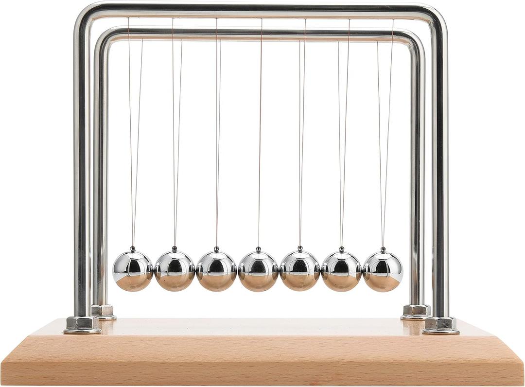 CERROPI Newton Cradle Balance Balls, Newton Pendulum with 7 Balls, Classic Newton Swing Ball, Science Physics Gadget | Desk Toys & Accessories, 55+ Sec Swingtime (Beech & Wood Base)