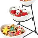 LYEOBOH 3 Tier Serving Bowls Set with Collapsible Thicker Metal Stand, Oval Serving Dishes for Entertaining Tiered Serving Stand for Fruit, Dessert, Candy, Chip and Dip (Black)