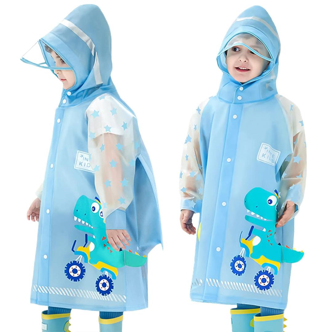 Kids Raincoats for Girls Boys Waterproof Rain Jacket Cartoon Dinosaur Children Toddler Rain Wear Children Rain Poncho XL Size 7-8 Years (Blue)