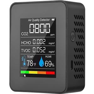 Prefessionall Indoor Air Quality Monitor, 5 in 1 Portable Smartair Quality Tester for CO2 | TVOC | HCHO | Temp | Hum for Home Cars Plants and Pets So On (Black)