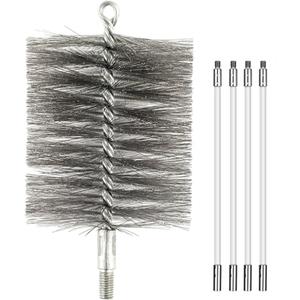50-inch Long Tent Wood Burning Stove Pipe Cleaning Brush with Stainless Steel Bristles, and Chimney Cleaning Wire Brush with 4 Flexible Rods, 3.5'' Brush Heads