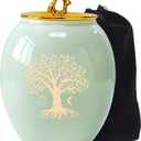 Medium Urns for Human Ashes, 6.7x5.2Inch Ceramic Green Tree of Life Medium Size Decorative Cremation Urns for Ashes Adult Female/Male
