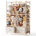 Large Stuffed Animal Storage & Organizer, Wooden Cute Zoo Toy Holder with Wooden Bottom and Two Large Capacity Plush Toy Chests for Toddler Rooms, Nursery, Playrooms & Bedrooms