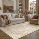 6x9 Beige Washable Area Rug Non Slip Vintage Carpet