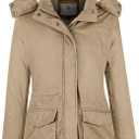 Wenven Women's Winter Warm Sherpa Lined Jacket Heavy Parka Coat with Hood (XX-Large, Khaki-2)
