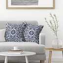 Navy Blue Boho Pillow Covers 24x24 Set of 2, Bohemian Ethnic Carpet Pattern Design Decorative Throw Pillows Linen Blue Print Farmhouse Cushion Pillow Covers for Sofa Couch Outdoor Decor