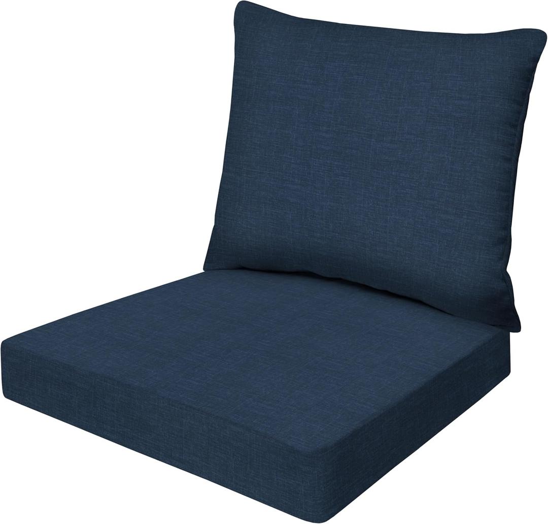 Honeycomb Essentials Outdoor Pillow Back Chair Cushion, 19 x 19, Hampton Texture Navy Patio Cushion