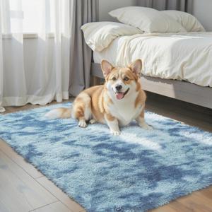 Small Rug Throw Rugs for Bedroom, Mini Area Rug, Fluffy Blue Carpet, Affordable Door Entryway Indoor Inside Front Entrance Dog 2x3 Mat, Home Decor Aesthetic(2 x 3, Dark Blue Tie-Dyed)
