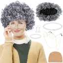 Grandma Costume Set Wig Glasses Pearls Bracelet Wig Cap