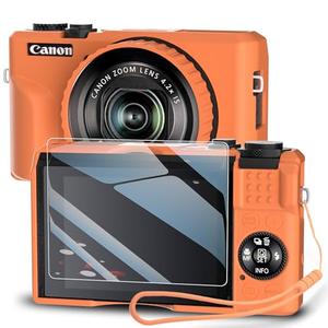 TUOOUT Silicone Case for Powershot G7X Mark III Digital Camera with with Removable Lens Cover and Screen Protector and a Lanyard for Powershot G7X Mark III Accessories -(Orange)