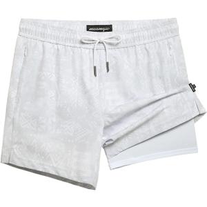 maamgic Mens Swim Trunks with Compression Liner 5" Stretch Beach Shorts Quick Dry with Zipper Pockets No-Chafing Board Shorts (X-Large, Frost Marks)