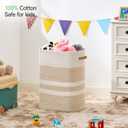 Nunsino Laundry Hamper,Laundry Basket with Leather Handles,Woven Storage Basket for Toys,Pillows,Blankets,Clothes,Brown&White