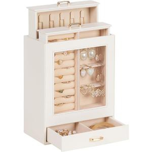 Homde Jewelry Organizer Girls Women Jewelry Box for Necklaces Rings Earrings Gift Bracelets Storage Case (White + Gold)