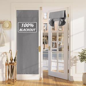 RYB HOME 100% Blackout Linen French Door Curtain - Home Decor No Drill Door Curtain for Front Window, Thermal Insulated Privacy Blinds with 2 Adhesive Tapes, W 34 x L 69, 1 Panel, Grey