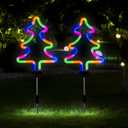 BlcTec Christmas Decorations Outdoor, 4PCS Neon Christmas Lights with Stainless Steel Stakes, Waterproof Xmas Tree Stakes Lights for Garden, Patio, Yard Outdoor Christmas Decorations, Multicolor