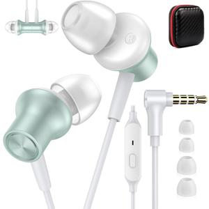 ASKUBSKU Noise Isolating Wired Earbuds for Chromebook Laptop PC, Ear Buds Wired with 3.5mm Plug in Audio Jack Mic/Mute HiFi Stereo Wire Headphones Corded Earphone for Kindle Fire/Switch School, Green