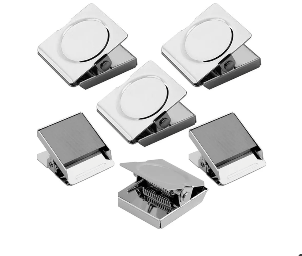 2.3 Inch Square Strong Magnetic Clips, 6 Pcs, 57 mm, Silver, Heavy Duty Refrigerator Magnet Clips, Magnets, Office Supplies, Photo Displays