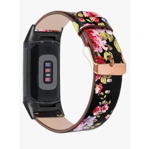 Abanen Leather Bands for Fitbit Charge 6/Charge 5, Floral Print Soft Leather Women Wristband Strap with Stainless Steel Quick Release Compatible with Fitbit Charge 5