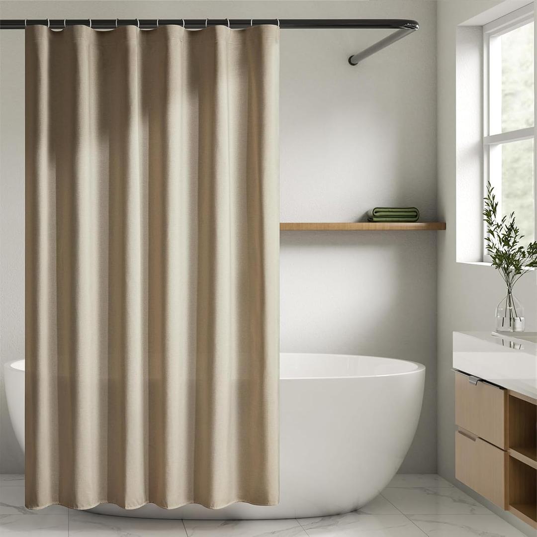 Boho Beige Shower Curtain 72 in Waterproof Linen Polyester Bathroom Curtain, Adjustable Height Natural Cloth Fabric Bath Curtain with Weighte Hem and Washable Shower Curtains 72x72.