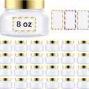 24 Pack 8 Oz Plastic Containers With Lids and Waterproof Label BPA Free - Refillable Transparent Cosmetic Containers for Body Butter,Sugar Scrubs,Cream,Lotions,Candy,Bath Salt (Gold, 8 oz)