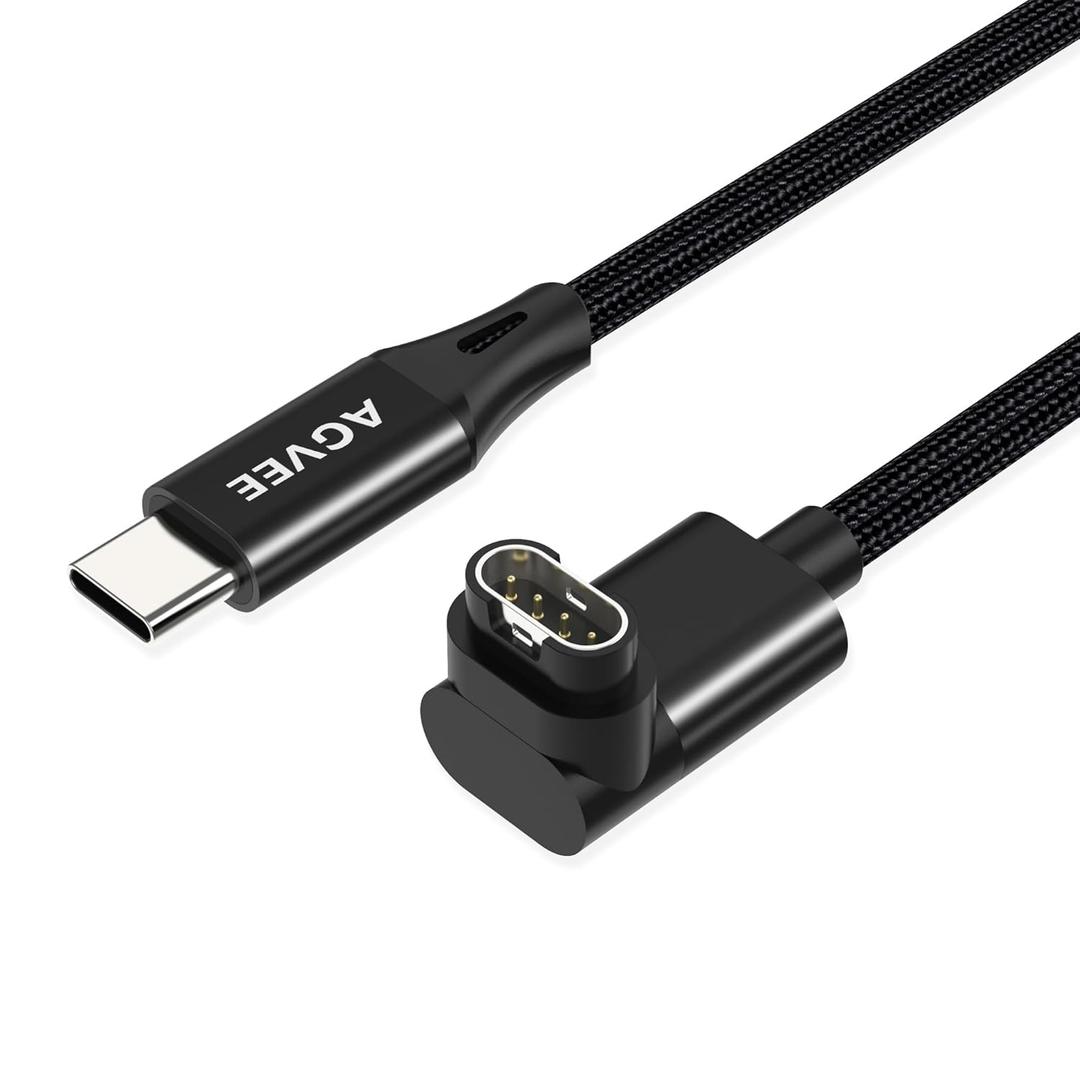 AGVEE 2 Pack 3.3ft Charger for Garmin Watch USB C, L-Shape Charging Cable for Fenix, Forerunner, Vivoactive, Instinct, Venu, Tactix, Approach, D2, Quatix Series, Right Angle Braided, Black