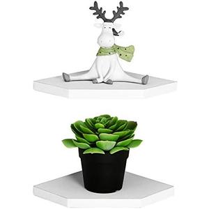 WELLAND 7-Inch Floating Corner Shelves Set of 2, Wall Mounted Storage Shelf with White Finish for Bedroom, Living Room, Bathroom, Display Shelf for Small Plant, Photo Frame, Toys and More