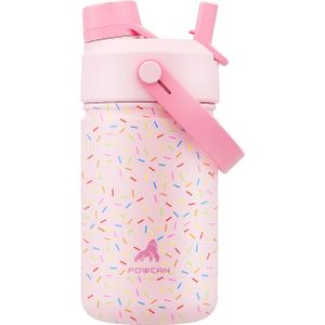 12 oz Kids Water Bottle for School: 2-in-1 Straw Spout Lid, Leakproof, BPA-Free, Easy Carry, Keep Cold 24H, Insulated Stainless Steel Cup for Sports, Camping, Gift for Girls Daughters (Pink Confetti)