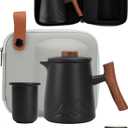Travel Tea Set for Adults Ceramic Tea Set with 1 Tea Pot 6 Tea Cups Set of 6 Tea Mug with Infuser and Lid 14.54 OZ Large Cup Strainer with Bag Holder for Loose Leaf Tea Gift for Tea Lovers (Black)