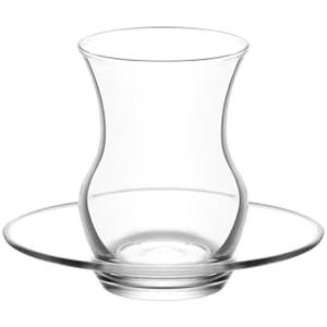 LAV Ayda Turkish Teacup Set of 3 | Tea Glasses and Saucers | Elegant Design for Serving Turkish Tea | Ideal for Home, Cultural Gatherings, and Turkish Tea Parties | Recyclable Glass | 4.5 oz