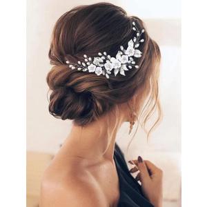 GORAIS Flower Bride Wedding Hair Vine Silver Crystal Bridal Hair Pieces Leaf Headband Hair Accessories for Women and Girls (1 Count (Pack of 1))