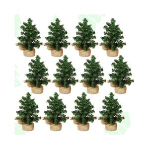 Yinder Tabletop 12 Pcs Mini Christmas Tree 7.87 Inch Artificial Mini Xmas Miniature Pine Christmas Tree with Linen Base for Xmas Holiday Decorations Indoor Home Kitchen Dining Table