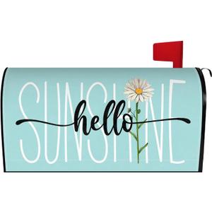 Spring Summer Mailbox Cover 25.5x21 Inch, Hello Sunshine Daisy Post Letter Box Covers, Seasonal Magnetic Waterproof Mail Wraps for Outdoor Yard Garden Oversized Mailbox Decor