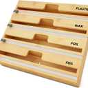 SpaceAid WrapNeat 4 in 1 Wrap Dispenser with Cutter and Labels, Plastic Wrap, Aluminum Foil and Wax Paper Dispenser for Kitchen Drawer, Bamboo Roll Organizer Holder, Compatible with 12" Roll