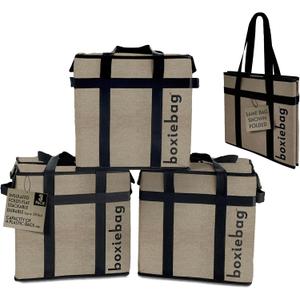Natural - Oxford 5 Pack. Collapsible Insulated Reusable Bag Box