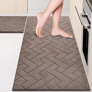 Machine Washable Kitchen Rugs Set (24" x 36"+24" x 60"), Non-Slip Kitchen Runner Rugs Mats for Floor, Absorbent Comfort Standing Mats for Kitchen, Sink and Hallway, Rolled Packaging, Grayish Brown