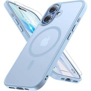 Miracase Magnetic for iPhone 17 Case (Compatible with MagSafe) with Screen Protector Military-Grade Protection, Anti-Fingerprint Translucent Matte Phone Cover for iPhone 17 6.3 inch, Light Blue