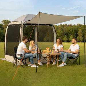 VEVOR Pop Up Screen House Tent, 6 x 6 ft, 4-6 Person Screen Gazebo with Extended Awning, Portable Screened in Canopy with Carry Bag, Netting Sides, for Patio, Backyard, and Outdoor Activities, Beige, 667.2 Ft