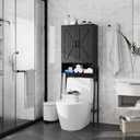 Over The Toilet Storage Cabinet with 2-Door Design Bathroom Organizers and Storage with Anti-Tip Device Over Toilet Organizer with Shelves for Bathroom,Restroom,Laundry Black
