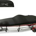 Boat Cover with Ratchet to Tighten the Hem,1200D Heavy Duty Boat Covers,14-16ft Hurricane-Proof Bass Boat Cover,100% Waterproof Bass Tracker Cover with Motor Cover for Trailer,Mooring,Black (Length: 14'-16' Beam Width Up to: 68")