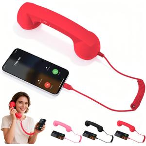 Retro Phone Handset,2026 New Retro Style Type-C Phone Handset,Type-C Retro Telephone Wired Handsets Style Landline Handle Receiver for Cell Mobile Video Conferences,Calls,Meetings (Red)