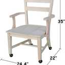 IC International Concepts, Solid Wood Dining Chair with Casters, Unfinished, 225lbs wt capacity, Solid Real Wood, Sturdy Parawood, DIY, Paint/Stain Ready, Unfinished, 24.4"W x 22"D x 35"H