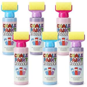 Eaasty 6 Pcs Roller Sidewalk Paint Set Washable Powdered Chalks Mix in Water Paint Rollers 3 Colors Kids Outdoor Art Toy for Driveway Sidewalk Chalkboard (Red,Blue,Purple)