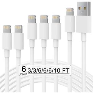 Pack of 5, Apple MFi Certified 6Pack(3/3/6/6/6/10 FT) iPhone Charger Fast Charging Lightning Cable iPhone Charger Cord Compatible for iPhone 14/13 /12/11 Pro MAX/XR/XS/8/7/Plus/6S/SE/iPad More