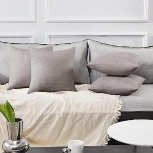 Deconovo Decorative Throw Pillow Covers - Set of 4 Soft Linen Cushion Covers, 20x20 Inch, Green & Machine Washable Pillowcases for Sofa, Bedroom, Living Room Dcor, Baked Mud