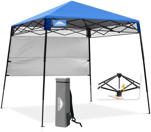 EAGLE PEAK 8x8 Pop Up Canopy Tent with Sidewall, Compact, Portable Slant Leg Instant Sun Shelter for Beach, Sports, & Camping, 8x8 Base 6x6 Top, Blue