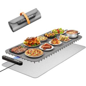 Warming Mat for Food, (XXL 35x16) Electric Warming Trays, Upgrade Graphene Fast Full-Surface Heating Mat for Food with 6 Level Temp, 6 Hours Timer, Food Warmer Pad with Heat-Insulating Mat (Gray)