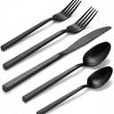 Alata Cube 45-Piece Forged Stainless Steel Flatware Set Cutlery Set with Utensil-Serving Set, Silverware Set Service for 8, Matte Satin Polished, Dishwasher Safe (Black)