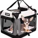 JESPET Soft Dog Crates Kennel for Pets, 3 Door Soft Sided Folding Travel Pet Carrier with Straps and Fleece Mat for Dogs, Cats(7-Light Grey, Small(24" L x 16.5" W x 16.5" H))