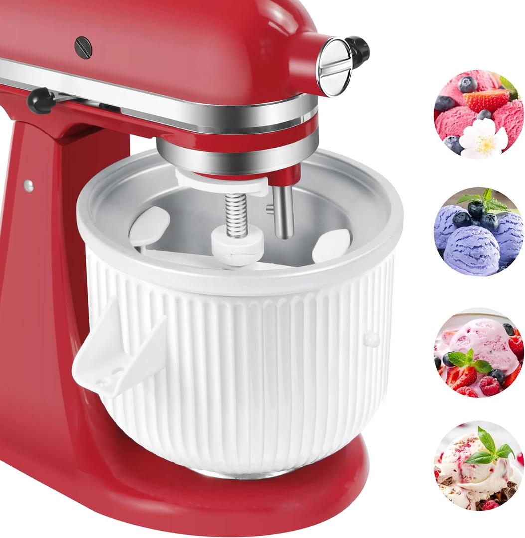GLINK Ice Cream Maker Attachment for KitchenAid Stand Mixer, Compatible with Kitchenaid 4.5-5Qt Stand Mixer and 5-6Qt Bowl-Lif, 2-Quart Frozen Yogurt/Ice Cream/Sorbet Gelato Maker